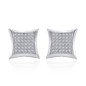 Sterling Silver CZ Square Micropave Stud Earrings